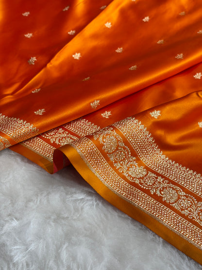 Banarasi Satin Katan Saree With Booti Pattern in Fanta Orange Shades SK125
