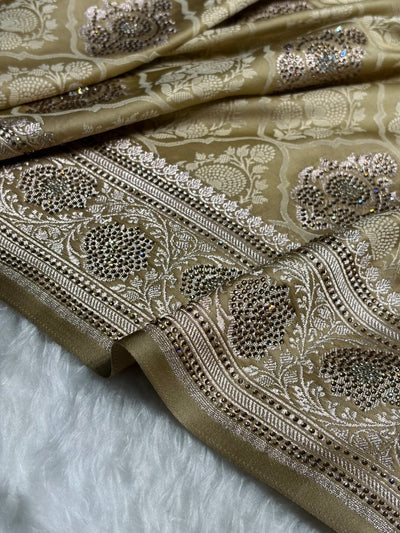 Tusser Shades Tanchoi Motif With Swarovski Work Mashru Silk Saree BMST-14