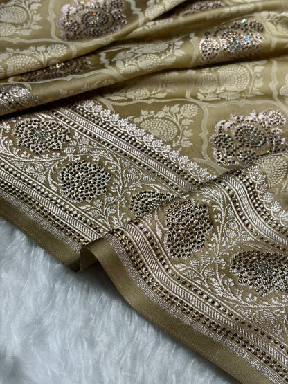 Tusser Shades Tanchoi Motif With Swarovski Work Mashru Silk Saree BMST-14