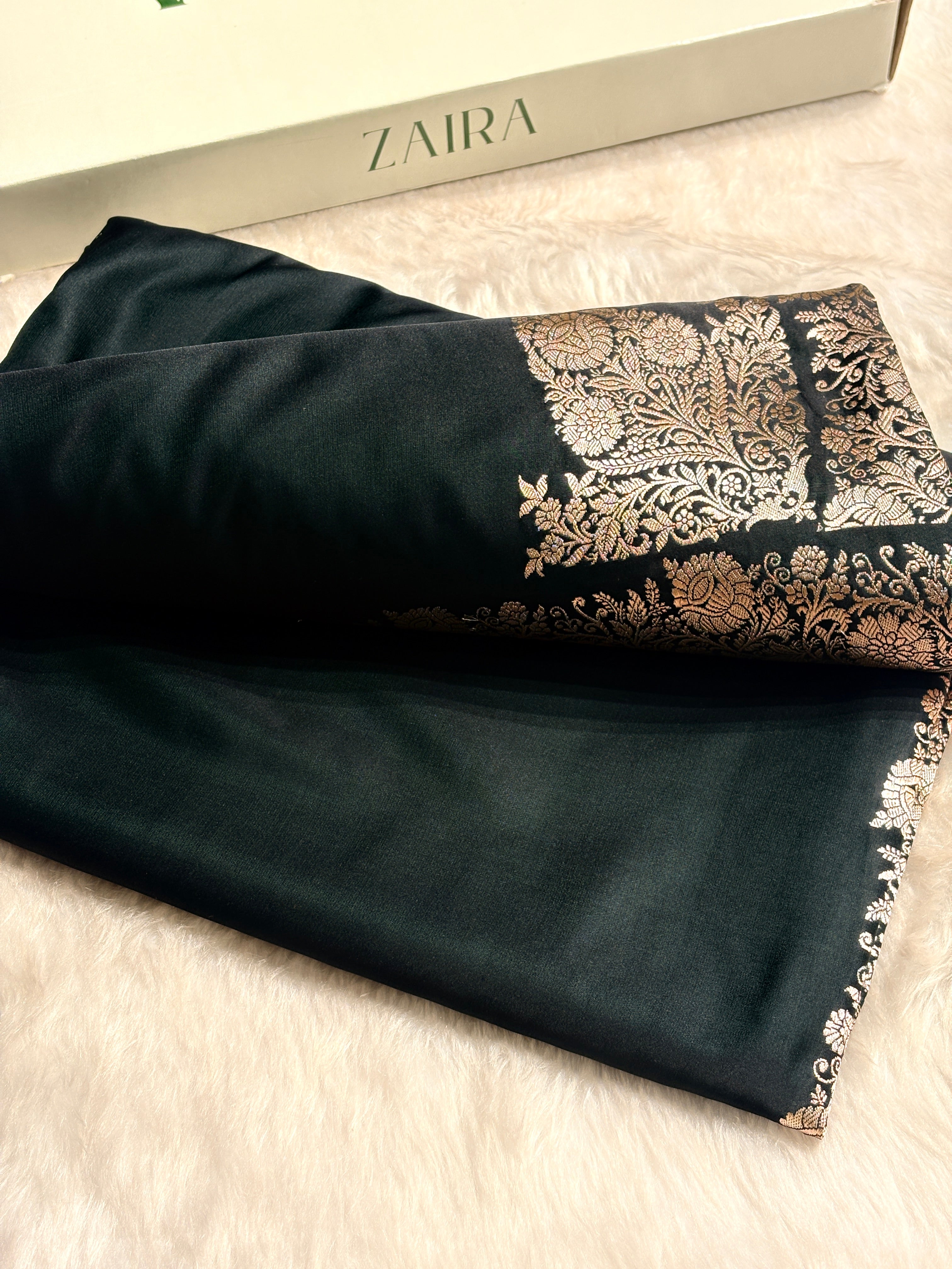 Dark Bottle Green Shades Floral Border Mashru Silk Saree MSM-59