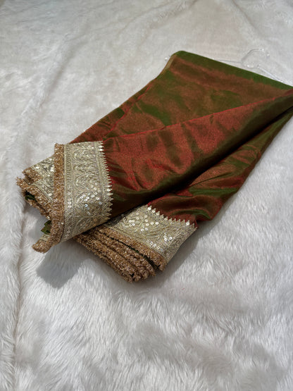 Semi Pure Tissue Silk Saree with Heavy Gotta Patti in mehandi green Shades TGP11