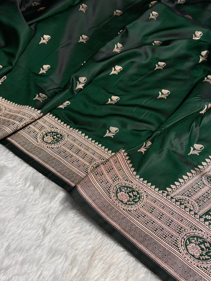 Bottle Green Boota With Floral Border Mashru Silk Saree MSM-96