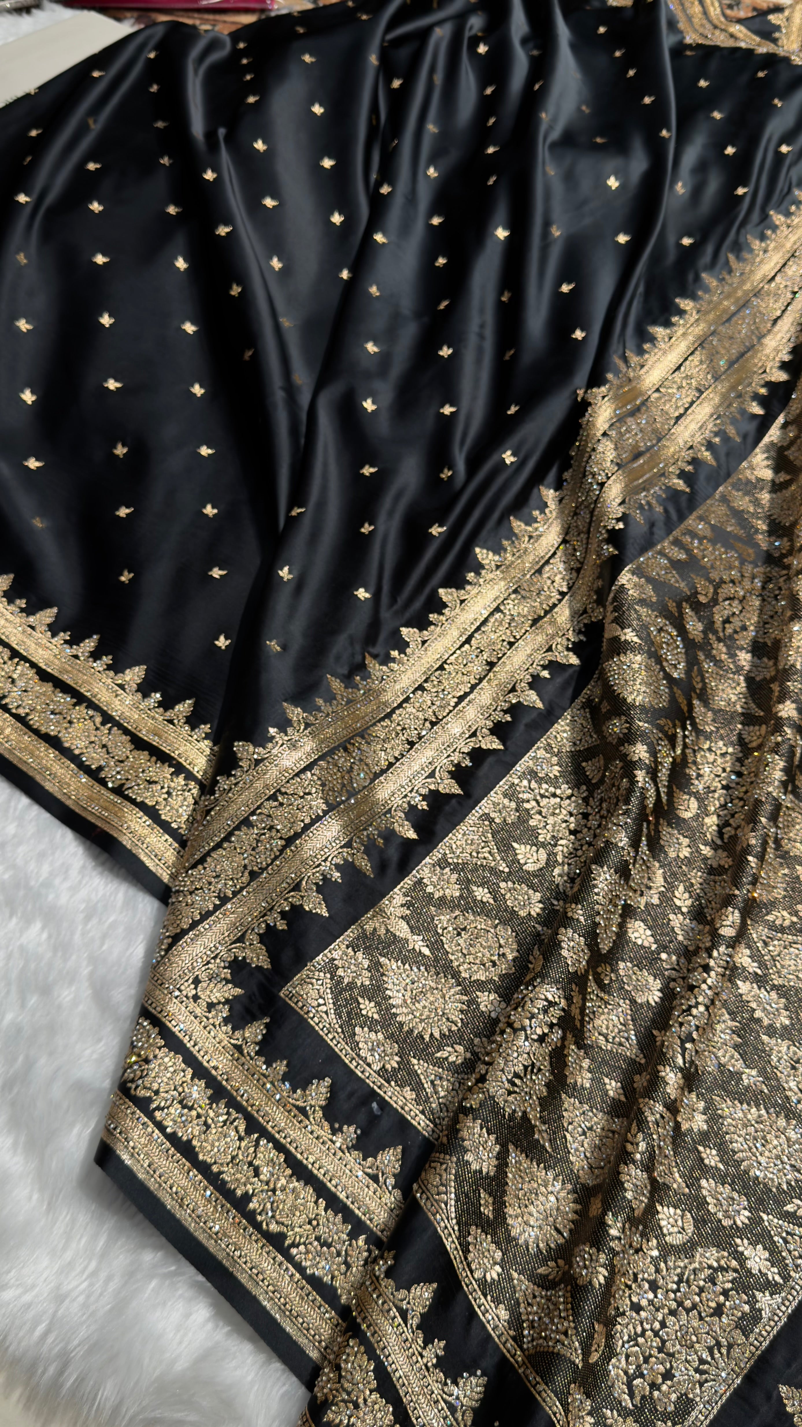 Black Banarasi Swarovski Work Booti Katan Silk Saree BSKM17
