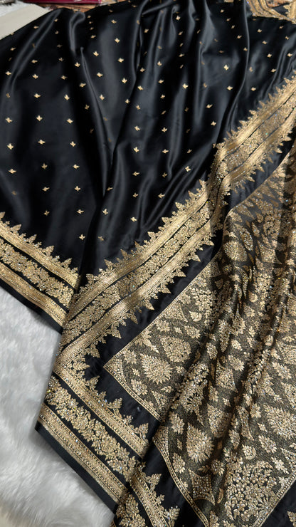 Black Banarasi Swarovski Work Booti Katan Silk Saree BSKM17
