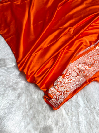 Orange Shades In Banarasi Minakari Jaal Mashru Silk Saree MS42