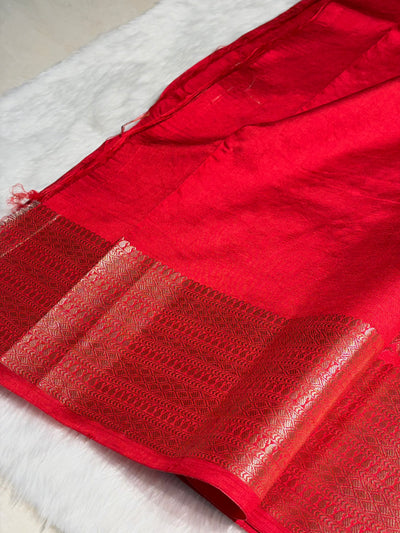 Red Flower Booti Pure Caramel Silk Saree CS-12