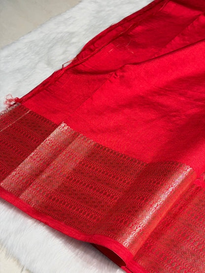 Red Flower Booti Pure Caramel Silk Saree CS-12