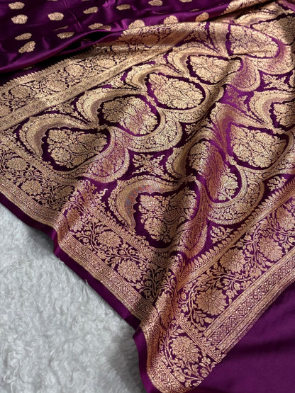 Banarasi Satin Katan Saree With Boota in Wine Shades SK109