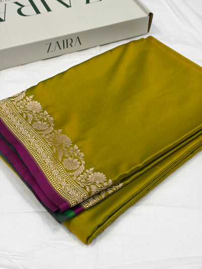 Mahndi Shade With Booti Pattern Mashru Silk Saree