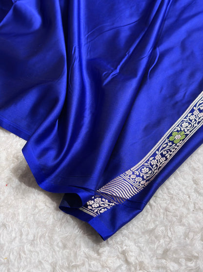 Premium Banarasi Satin Katan Saree Minakari Booti Pattern in Royal Blue Shades SK138