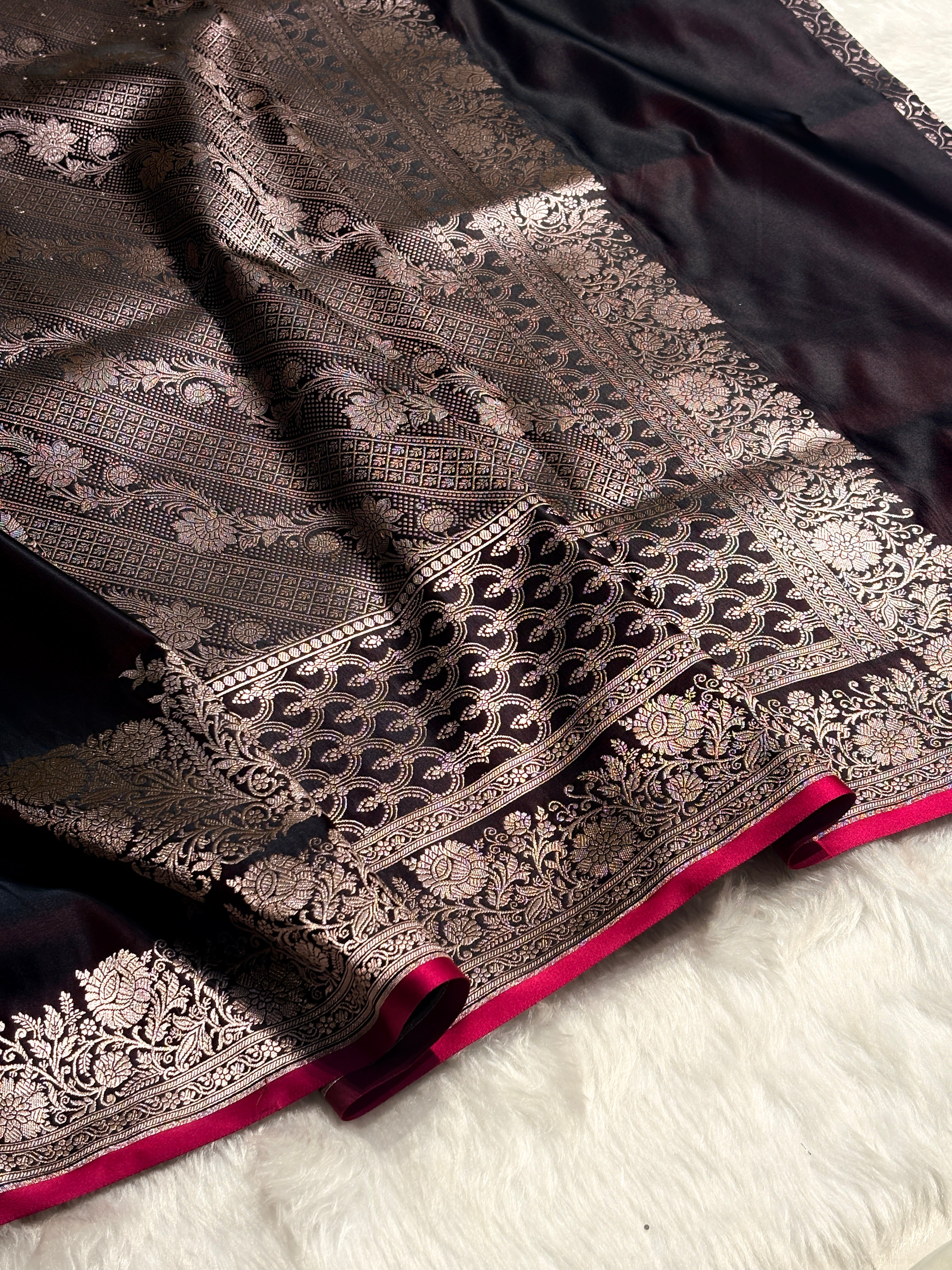 Garnet Shades Floral Border Mashru Silk Saree