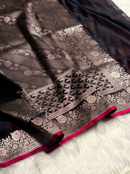 Garnet Shades Floral Border Mashru Silk Saree
