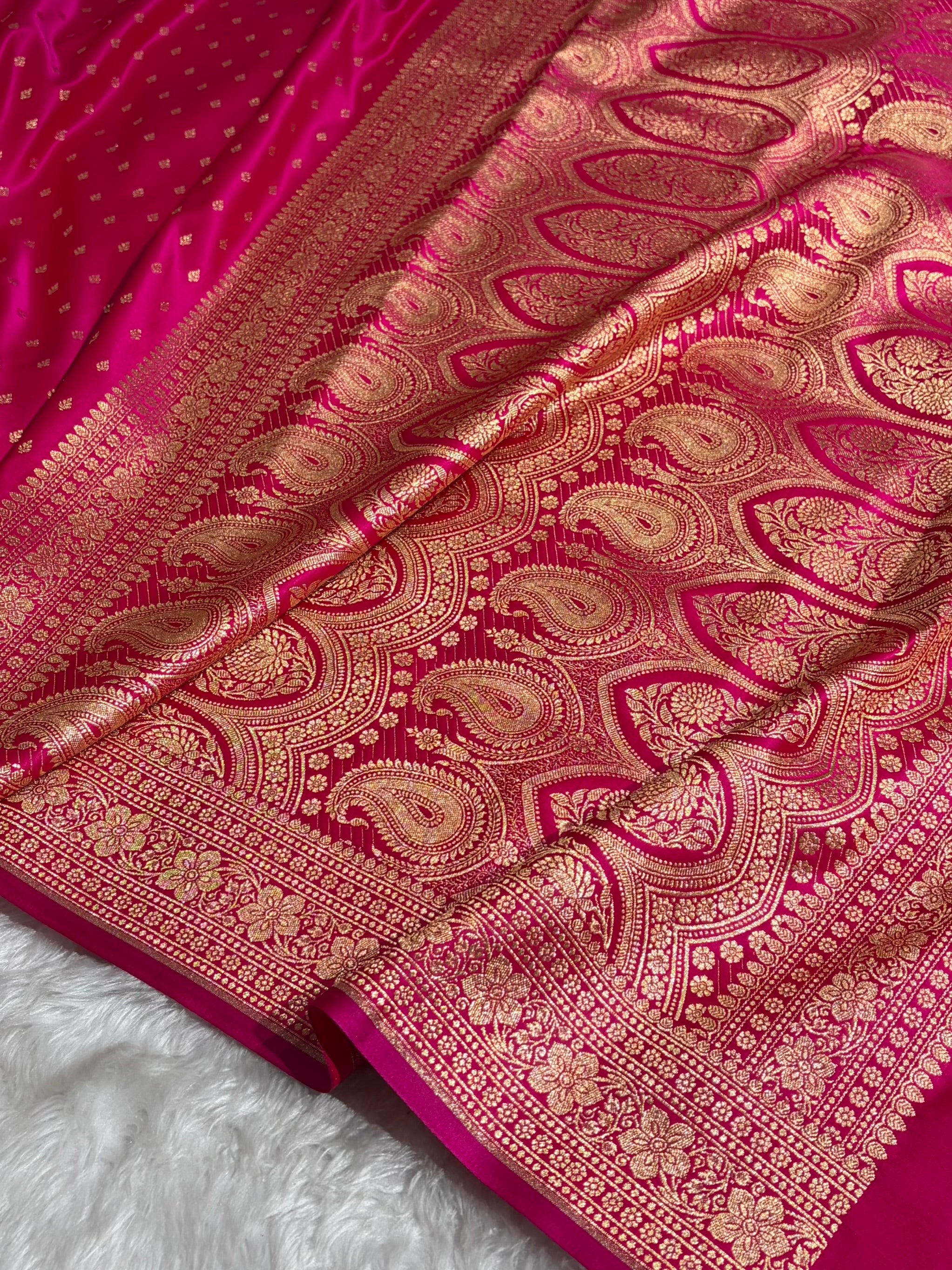 Banarasi Boota Katan Silk Saree In Cross Rani Shades SK04