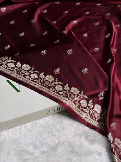 Garnet Boota With Floral Border Mashru Silk Saree MSM-85