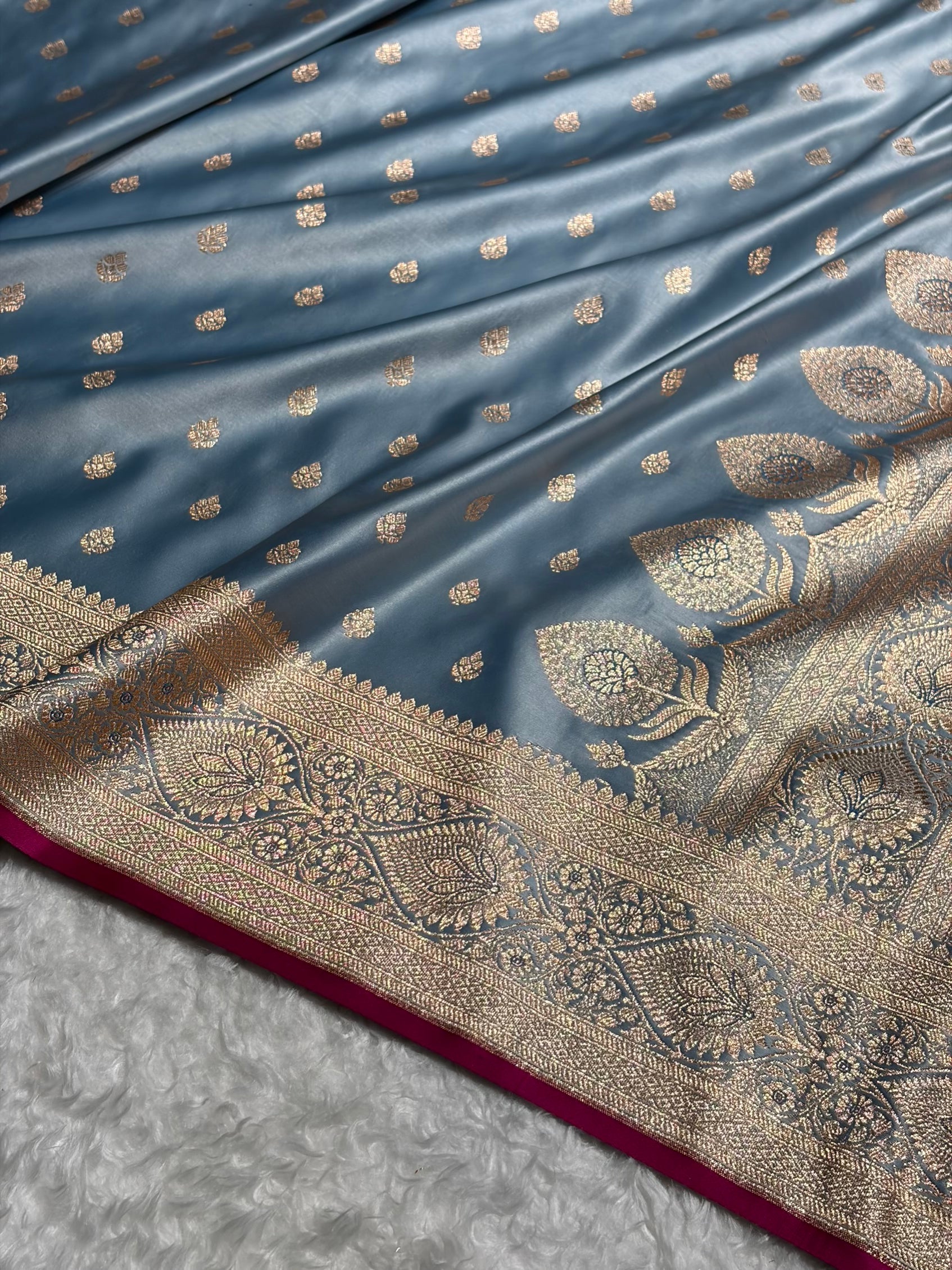 Banarasi Katan Silk Saree In Pastel German Blue Shades SK10