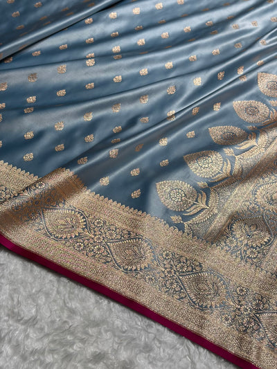 Banarasi Katan Silk Saree In Pastel German Blue Shades SK10