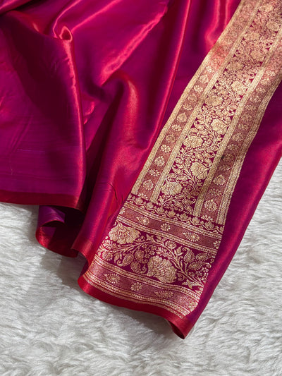 Banarasi Magentic Red Shades Cross Pattern Banarasi Satin Silk Saree SS51