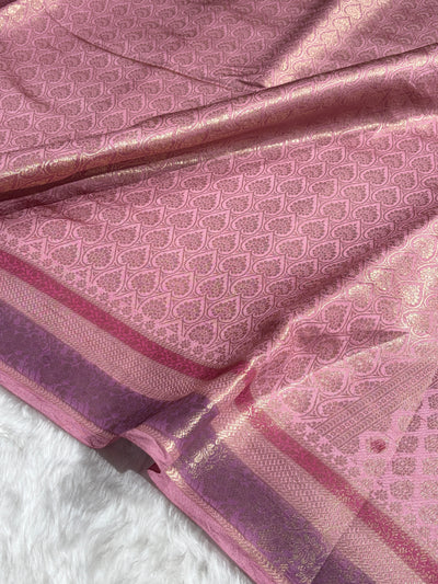 Banarasi Baby Pink Shade Flower Minakari Brocade Pure Caramel Mango Silk Saree CS-21