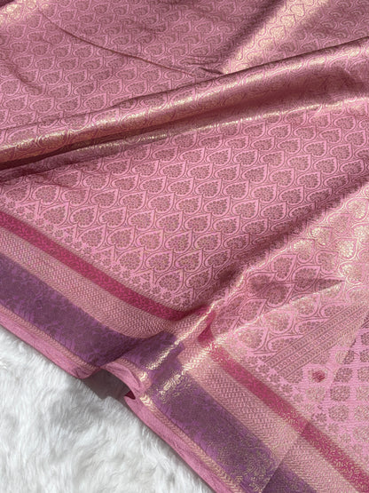 Banarasi Baby Pink Shade Flower Minakari Brocade Pure Caramel Mango Silk Saree CS-21