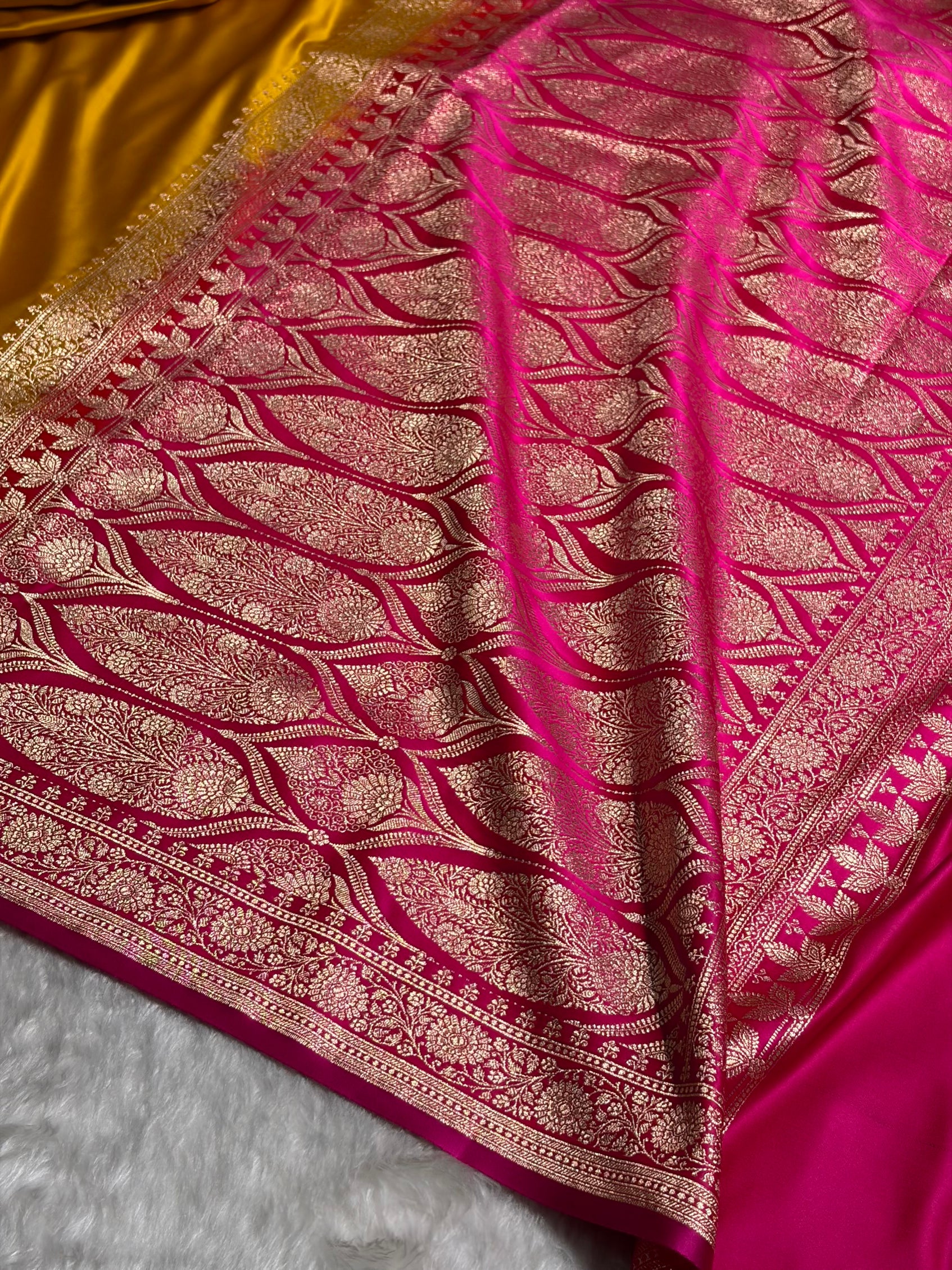 Banarasi Satin Katan Saree in Contrast Mustard / Rani Shades SK131 n