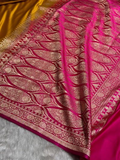 Banarasi Satin Katan Saree in Contrast Mustard / Rani Shades SK131