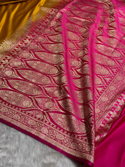 Banarasi Satin Katan Saree in Contrast Mustard / Rani Shades SK131 n