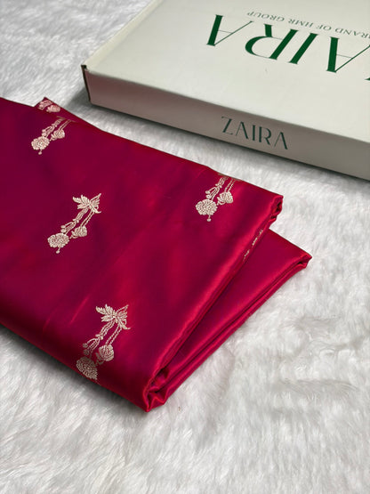 Reddish Magenta Boota With Floral Border Mashru Silk Saree MSM-92
