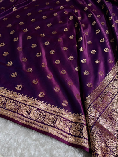 Banarasi Satin Katan Saree Booti Pattern in Wine Shades SK137