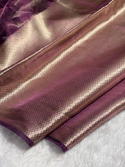 Wine Shades Pure Tissue Silk Saree with Brocade Blouse PT-08