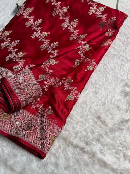 Banarasi Bridal Maroon Mashru Silk cross BMS17