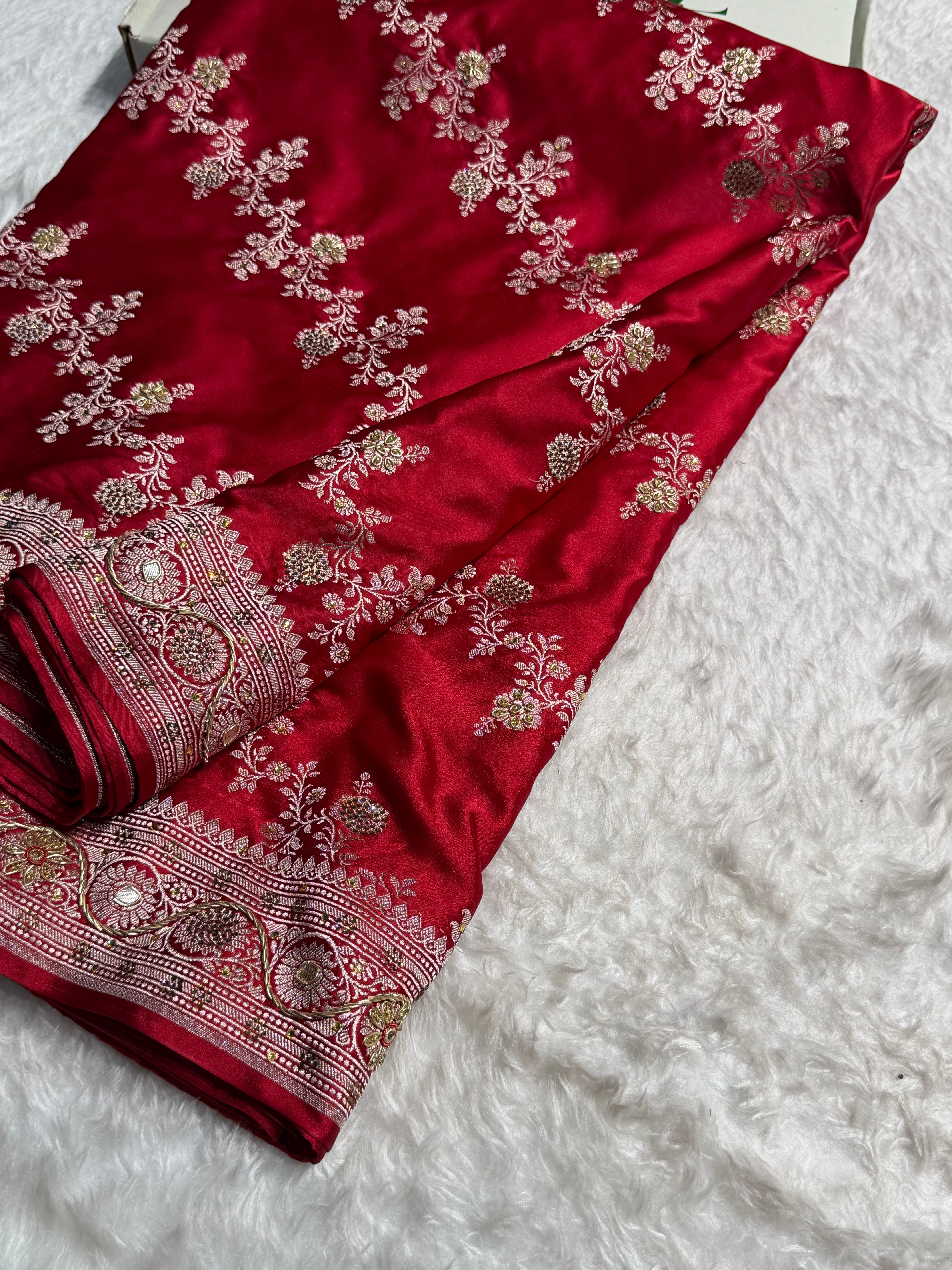 Banarasi Bridal Maroon Mashru Silk cross BMS17