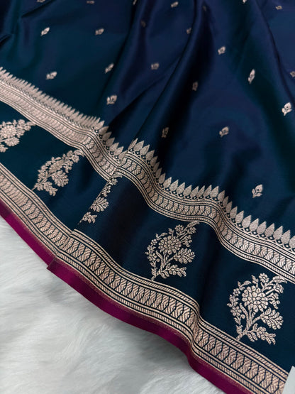 German Blue Booti Mashru Silk Saree MSM 15