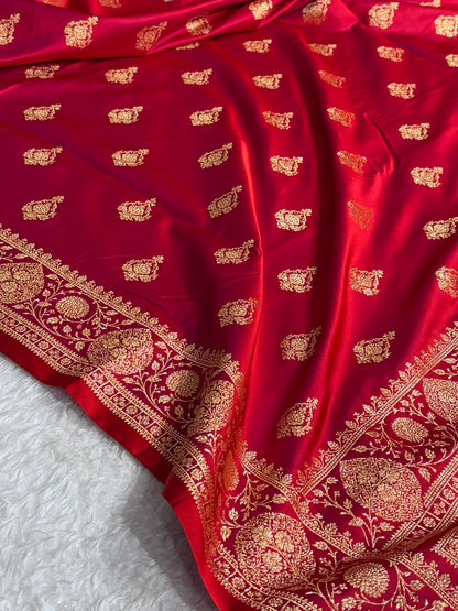 Banarasi Satin Katan Saree With Boota in Purplish Red Shades SK98