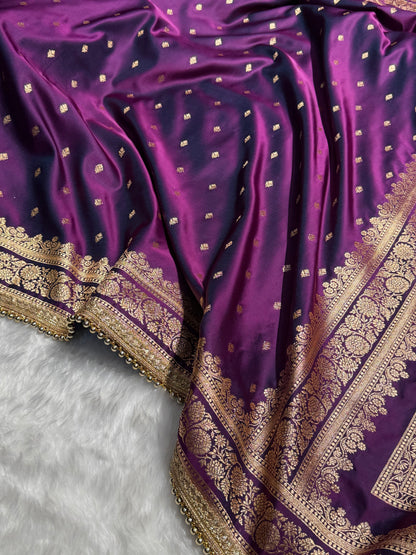 Wine Booti Pattern With Gotta Patti Satin Katan Silk Saree SKGP51