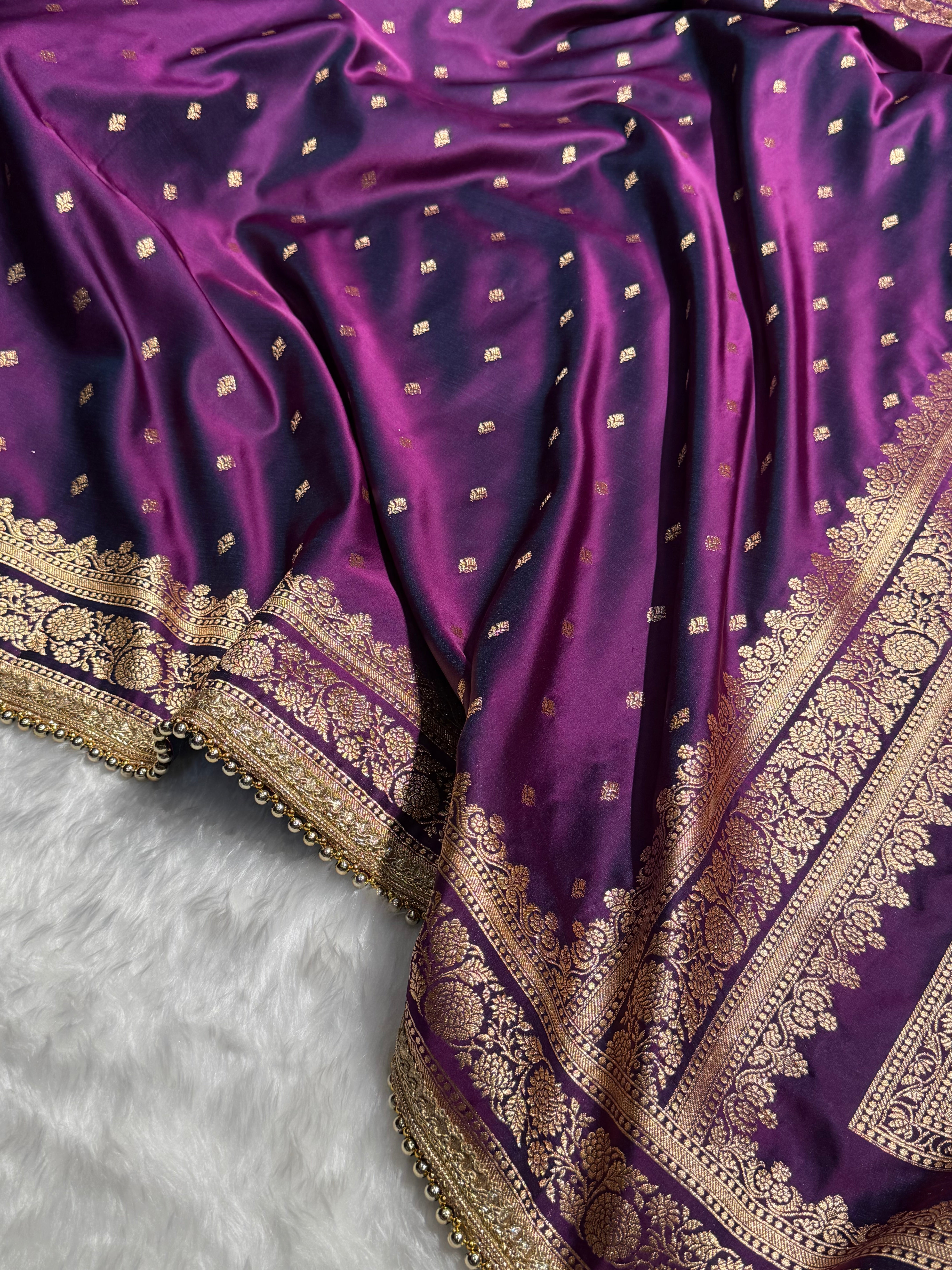 Wine Booti Pattern With Gotta Patti Satin Katan Silk Saree SKGP51