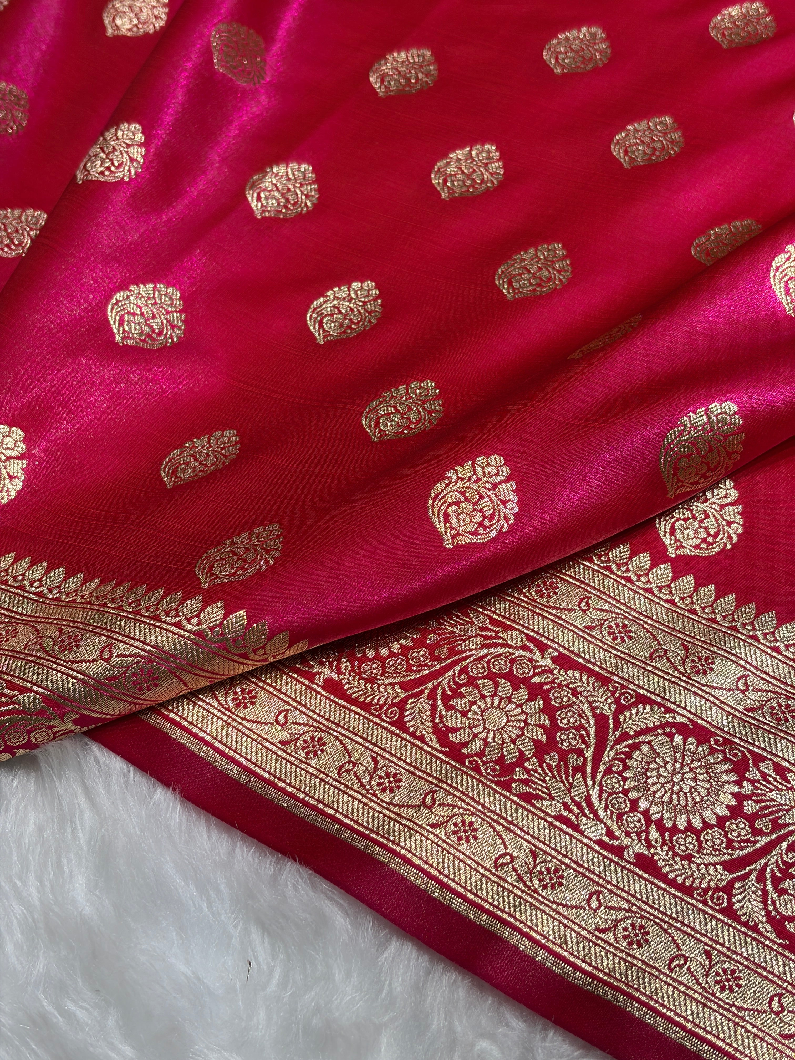 Ultra Light Weight Satin Silk Boota in Cross Rani Shades SS03