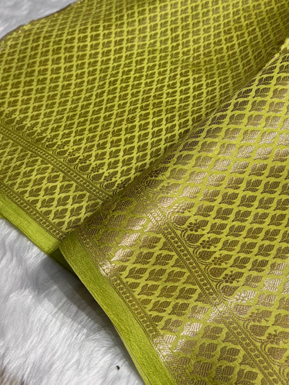 Pista Green Banarasi Boota Pattern Pure Caramel Silk Saree CS-08