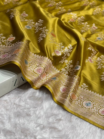 Mehendi Minakari Banarasi Cross Mashru Silk Saree MS01