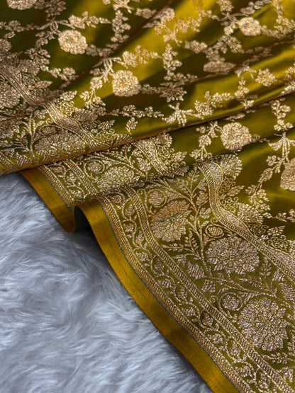 Liril Mehendi Shades Jaal Floral Pattern Satin Katan Silk Saree SK80