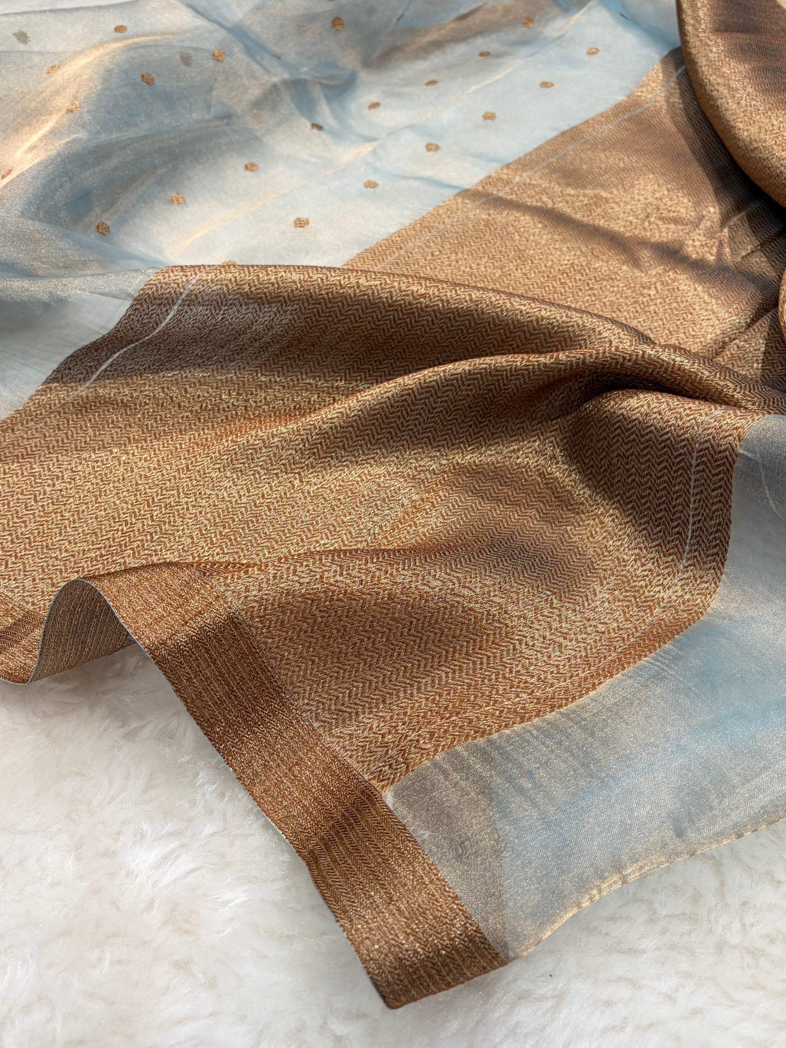 Sky Blue Bananasi Floral Shades Pure Tissue Silk Saree PT-44