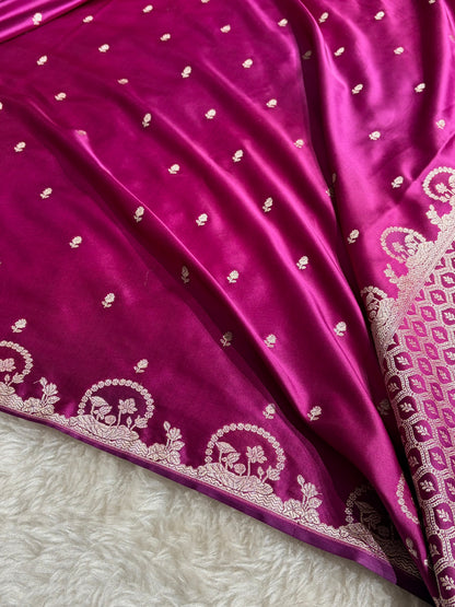 Banarasi Wine Shades With Floral Mashru Silk Saree MCS91