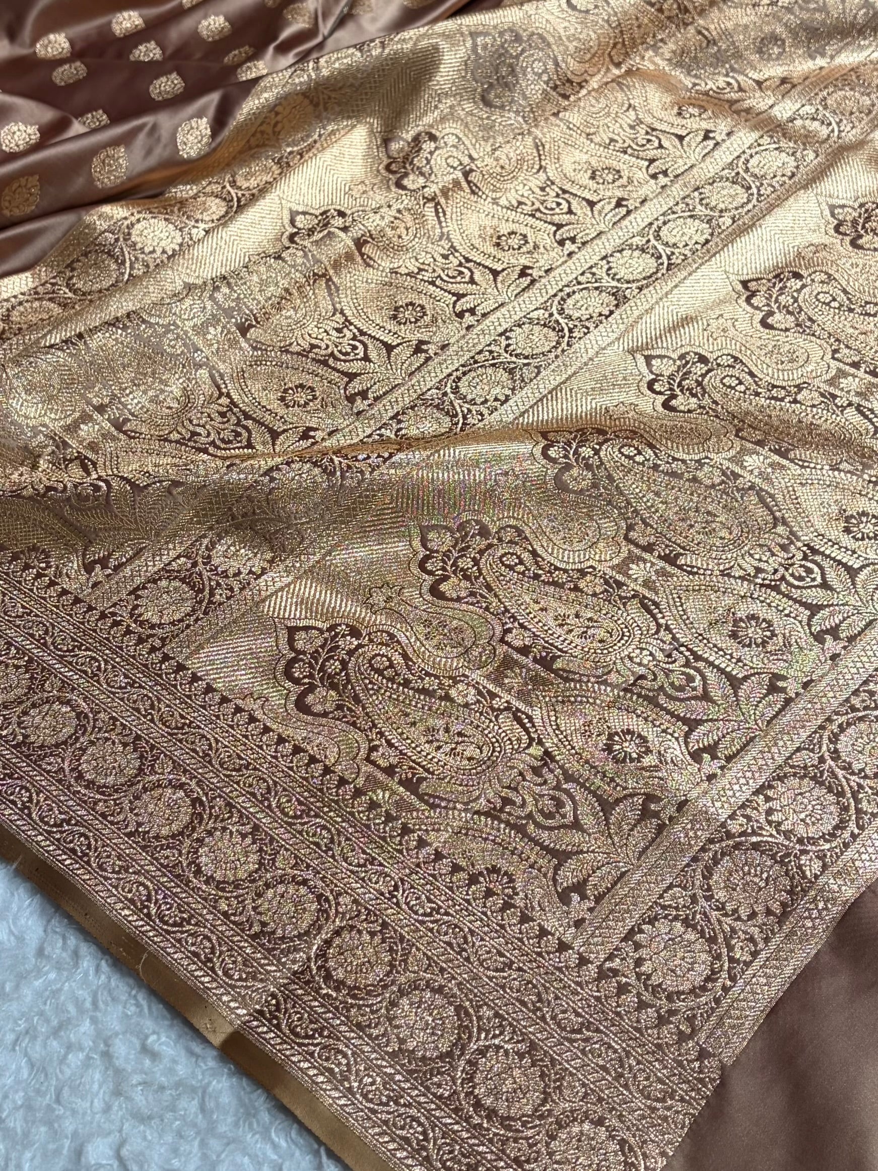Banarasi Boota Katan Silk Saree In Tusser Shades SK02