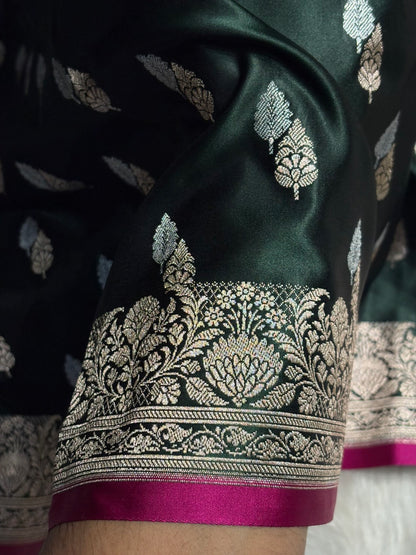 Dark Bottle Green Shades Floral Booti Mashru Silk Saree MSM-69