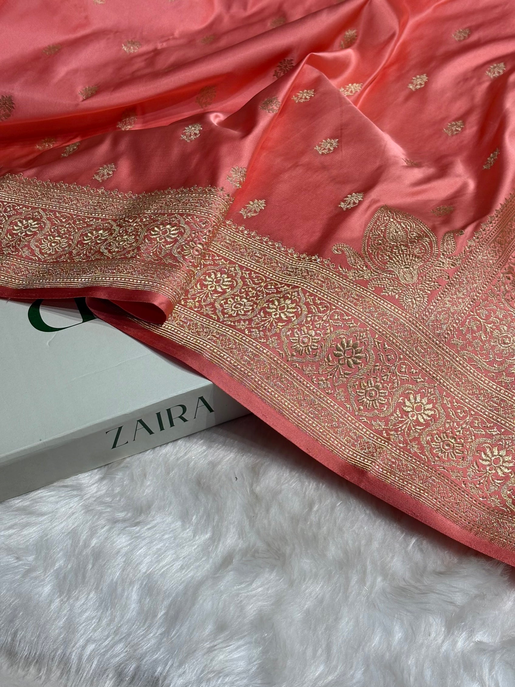 Baby Pink Floral Booti Katan Silk Saree SK62