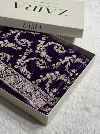 Banarasi Floral Jaal Pattern in Purple Shades Floral Mashru Silk Saree MCS104