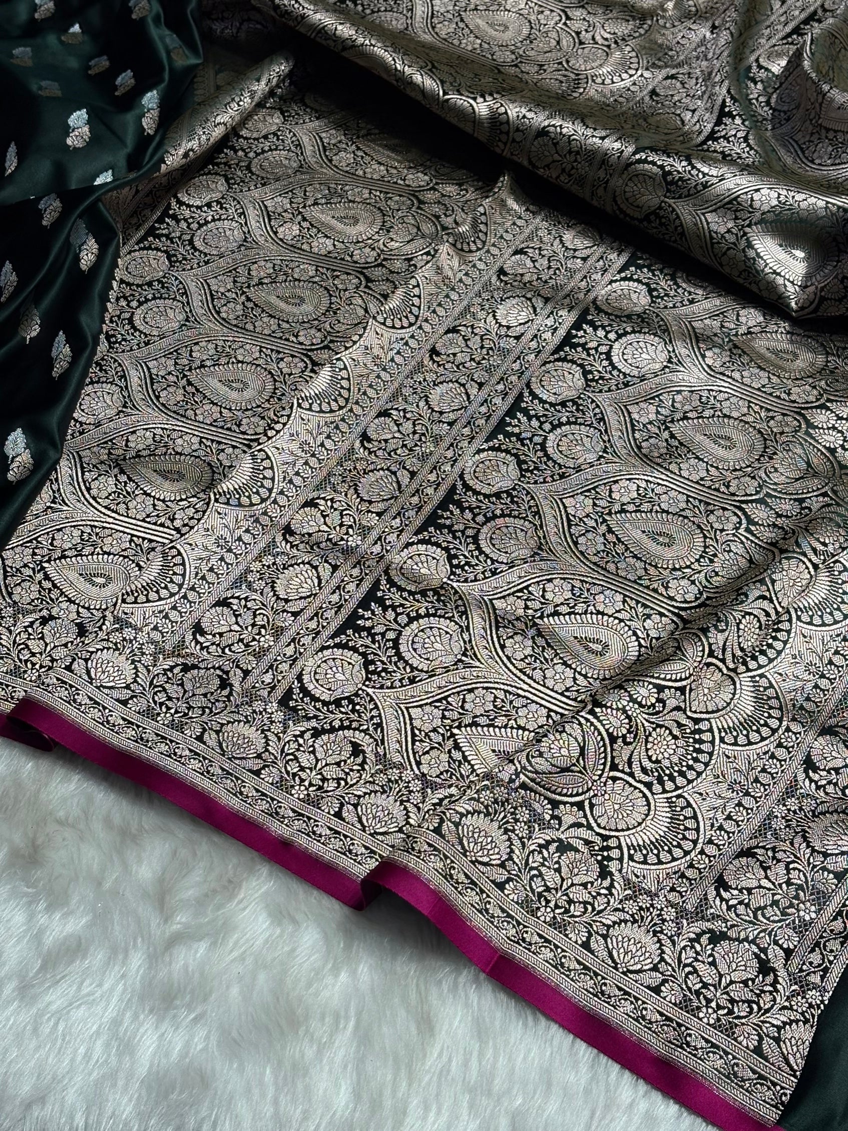 Dark Bottle Green Shades Floral Booti Mashru Silk Saree MSM-69