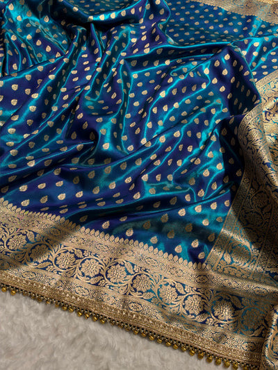 Peacock Teal Shades Satin Silk Banarasi Saree X Ghongroo SS01xG