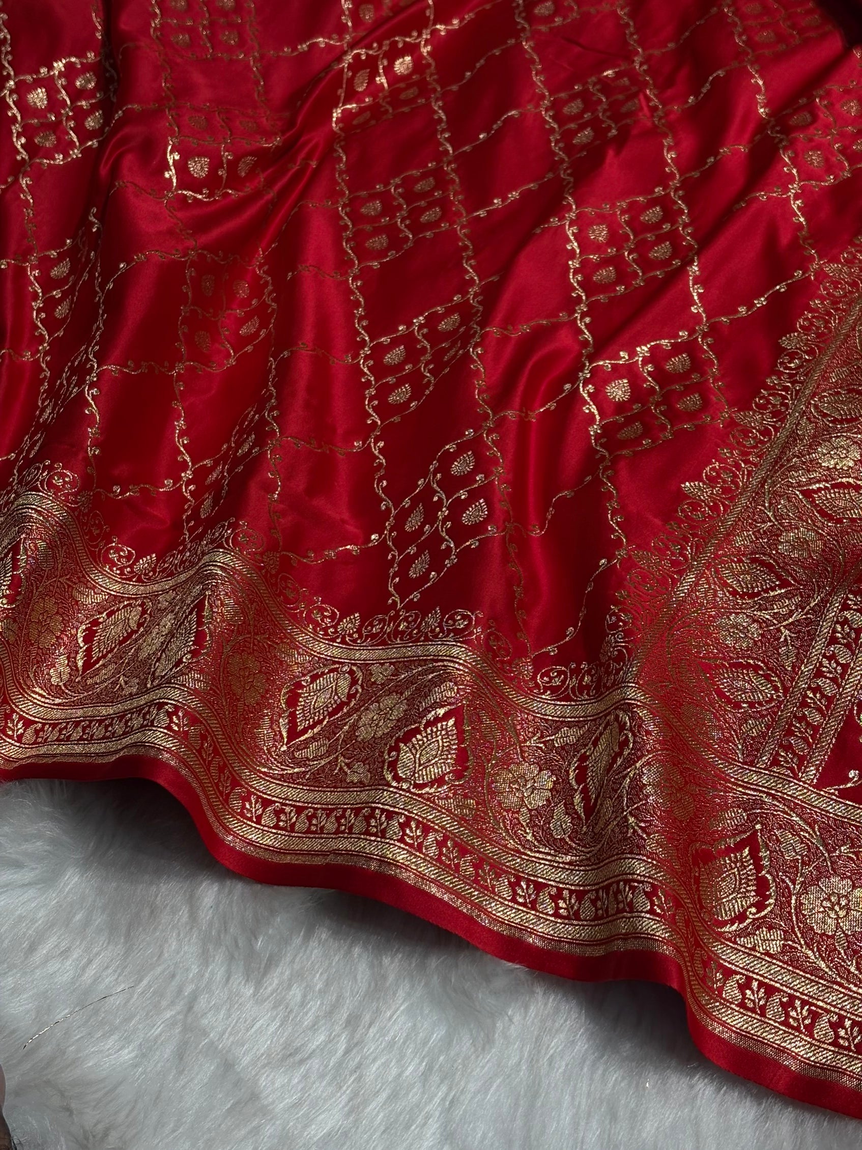 Red Jaal Satin Katan Silk Saree SK21