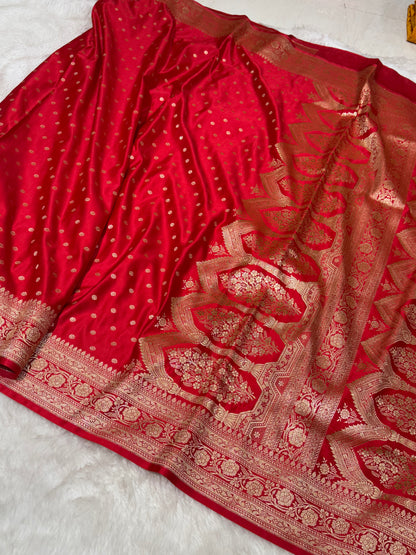 Bridal Red Katan Silk Saree In Booti motif