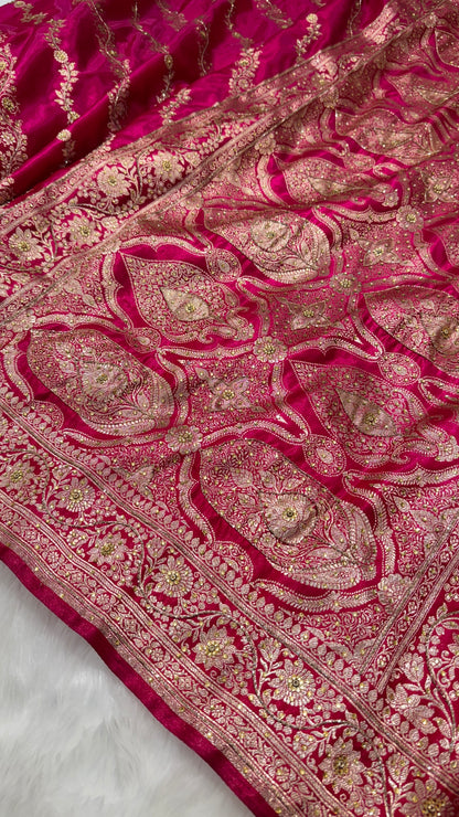 Bridal Pink Jaal with Ari and stone work